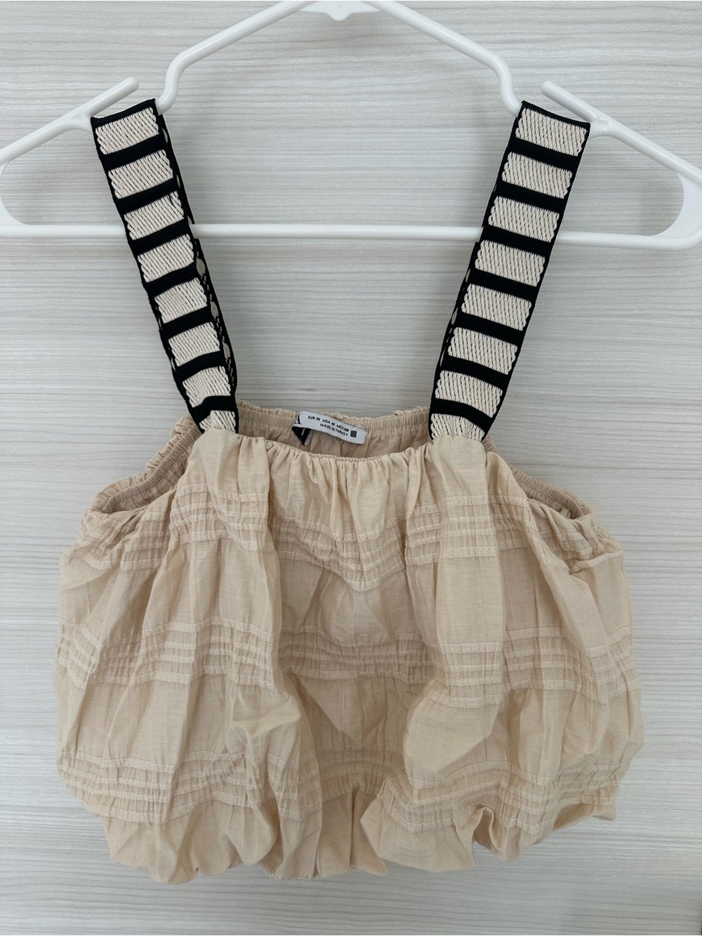 Zara Beige balloon crop top with Black & Cream Strap Detail